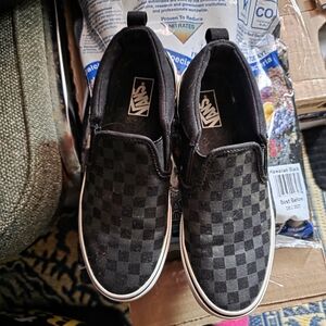 Vans Youth Size 4 Black Checkered Slip-On Sneakers